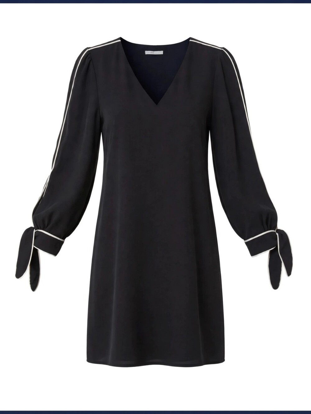 H&M Black Blouson Dress w/ White Piping & Bow Tie Sleeves | Size US 2